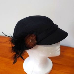 Johnnie Fedora feather accent cotton black one size hat.